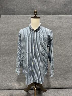 Casual Classics Shirt Mens Large Blue Striped Long Sleeve Button-Up Casual Top